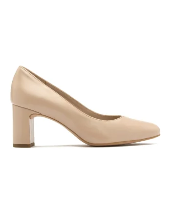 Pantofi de piele cu toc masiv Susan, Bej