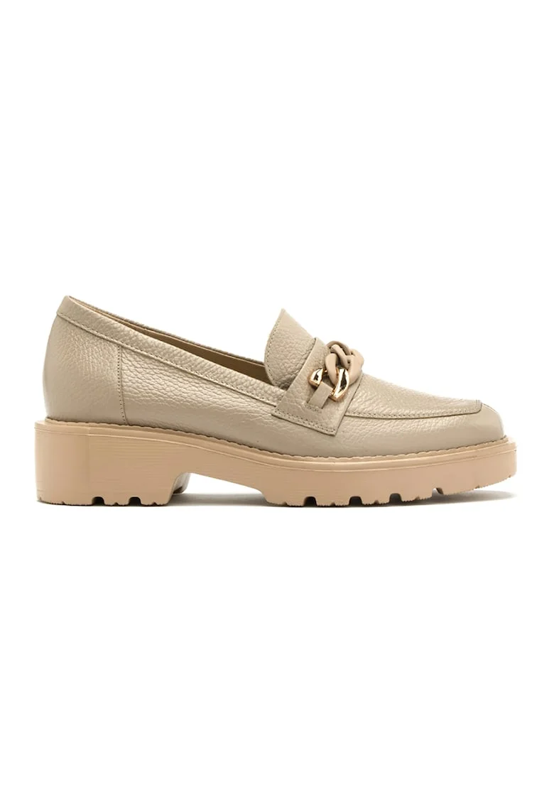 Pantofi loafer de piele cu detalii lant, Auriu/Bej