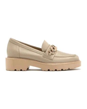 Pantofi loafer de piele cu detalii lant, Auriu/Bej
