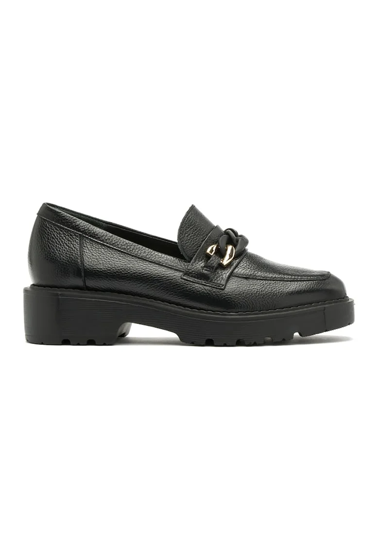 Pantofi loafer de piele cu detalii lant, Auriu/Negru