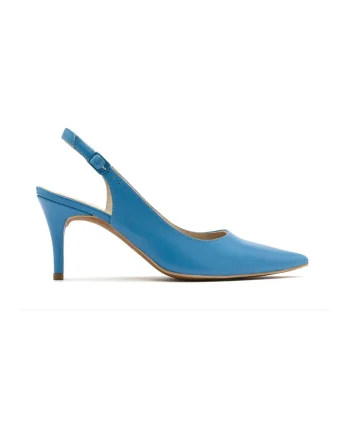 Pantofi de piele cu toc stiletto si decupaje, Albastru deschis