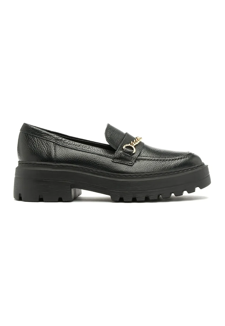 Pantofi loafer de piele cu detaliu metalic Pauline, Auriu/Negru