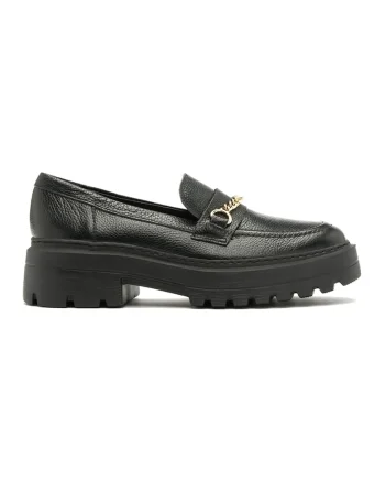 Pantofi loafer de piele cu detaliu metalic Pauline, Auriu/Negru
