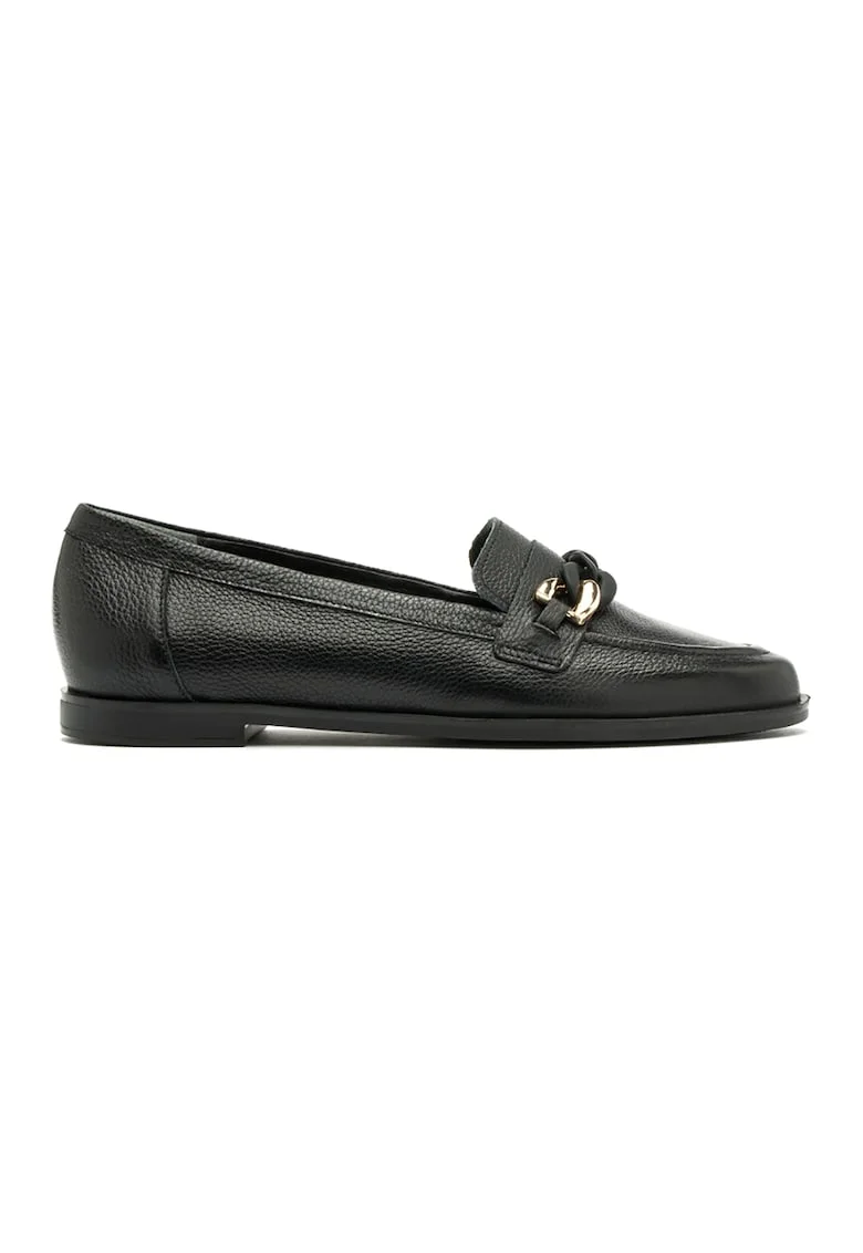Pantofi loafer de piele cu detalii lant, Auriu/Negru