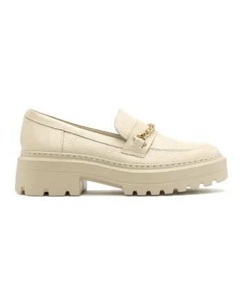 Pantofi loafer de piele cu detaliu metalic Pauline, Auriu/Crem