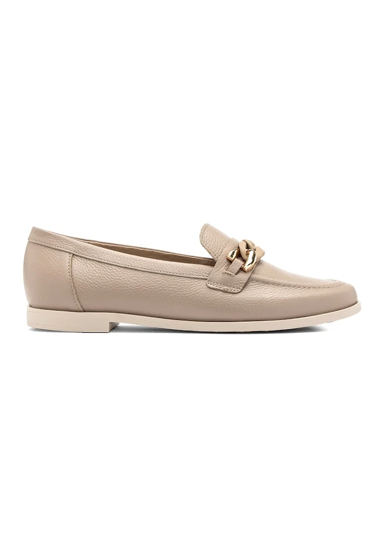 Pantofi loafer de piele cu detalii lant, Auriu/Bej inchis