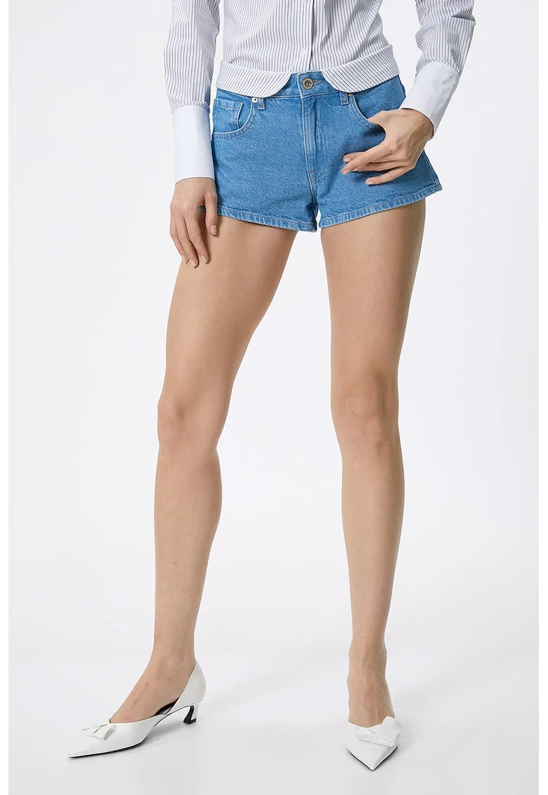 Pantaloni scurti de denim cu talie medie, Albastru