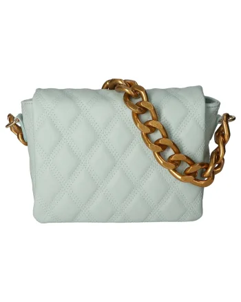 Geanta matlasata de piele cu bareta lant, Albastru deschis