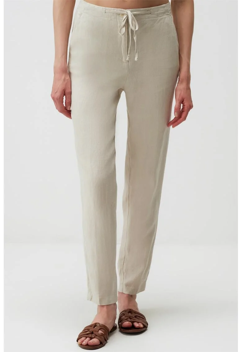 Pantaloni din in cu talie ajustabila, Bej deschis
