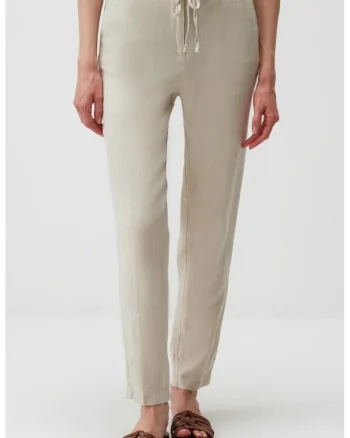 Pantaloni din in cu talie ajustabila, Bej deschis
