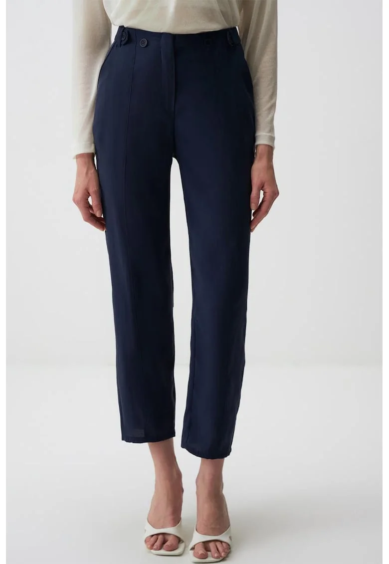 Pantaloni crop din amestec de modal, cu croiala dreapta, Bleumarin