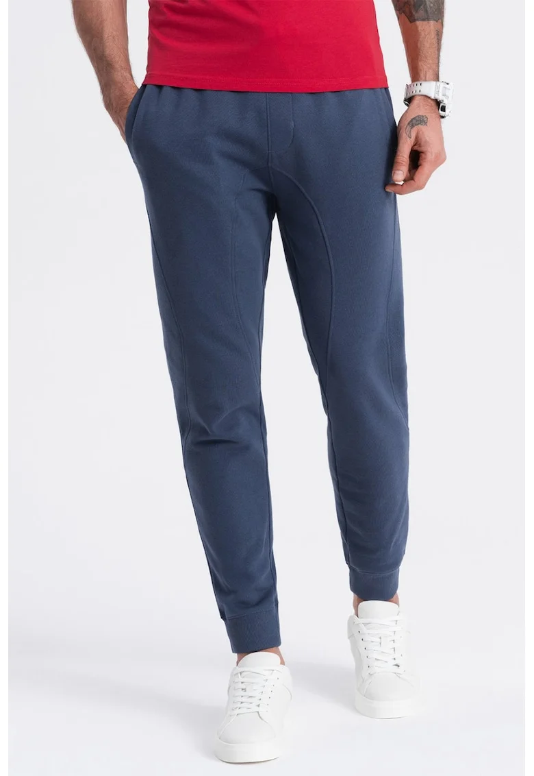 Pantaloni de trening cu croiala conica si snur de ajustare, Bleumarin