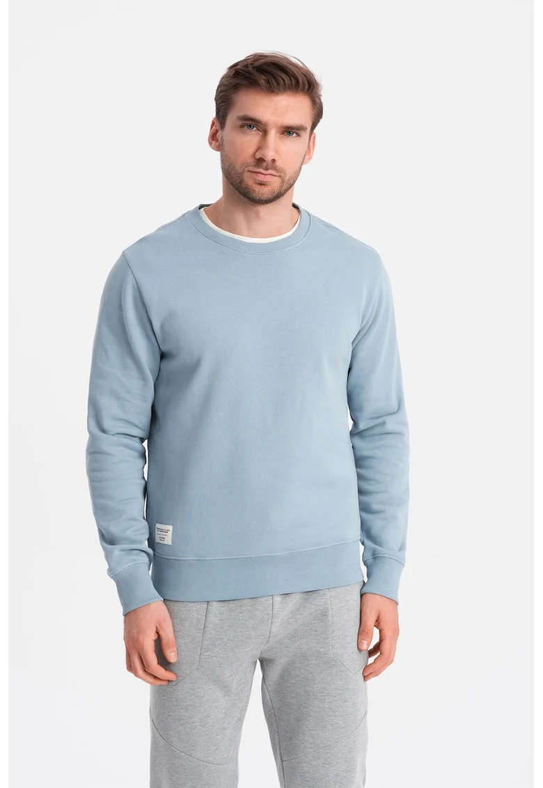 Bluza de trening din bumbac cu decolteu la baza gatului, Albastru pastel