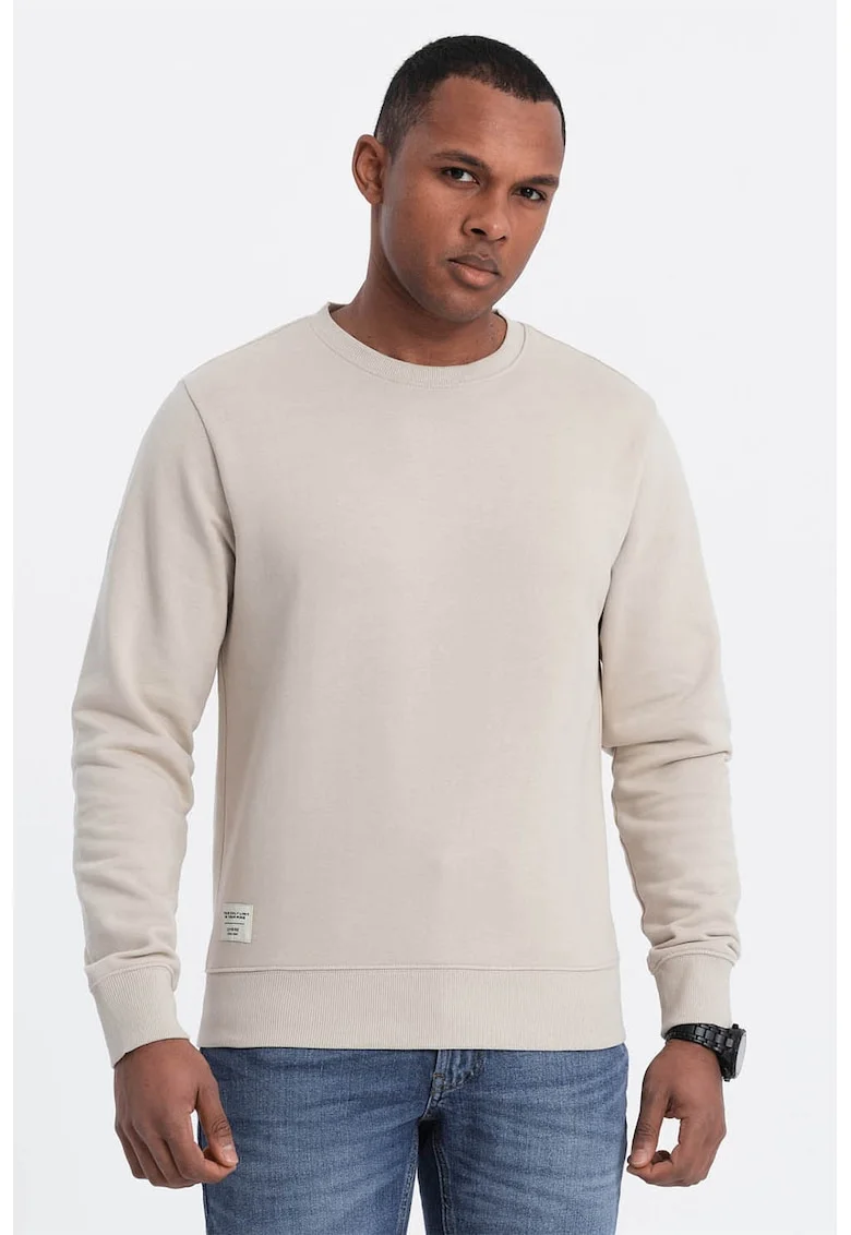 Bluza de trening din bumbac cu decolteu la baza gatului, Bej deschis