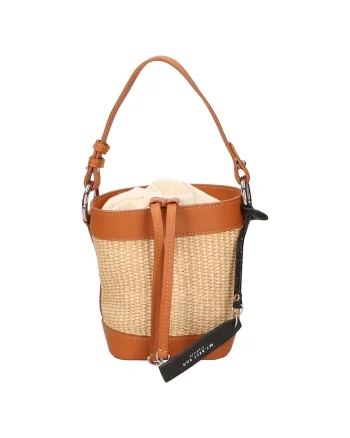 Geanta bucket cu detalii de piele, Maro