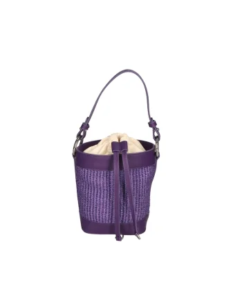 Geanta bucket de paie si piele, Violet