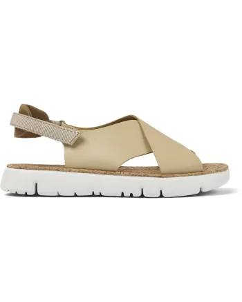 Sandale de piele cu insertii textile Oruga, Bej