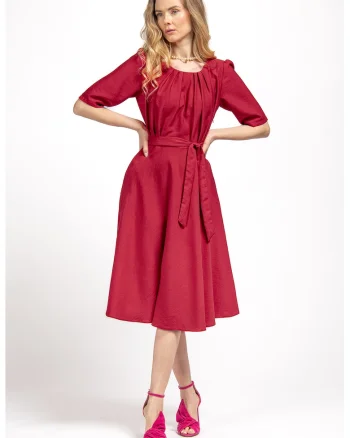 Rochie midi evazata Sakia, Rosu