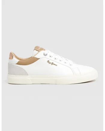 Pantofi sport cu detalii de piele intoarsa, Alb/Caramel