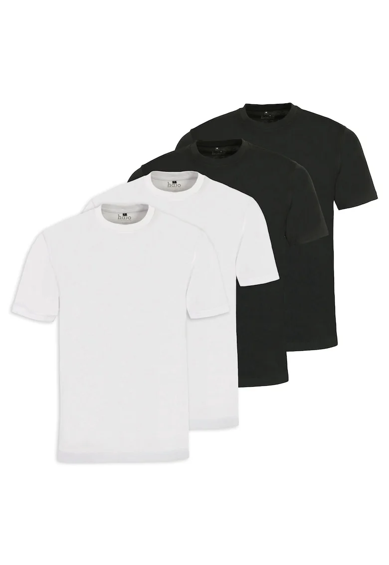 Set de tricouri de bumbac cu decolteu la baza gatului - 4 piese, Alb/Negru