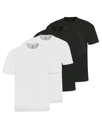 Set de tricouri de bumbac cu decolteu la baza gatului - 4 piese, Alb/Negru