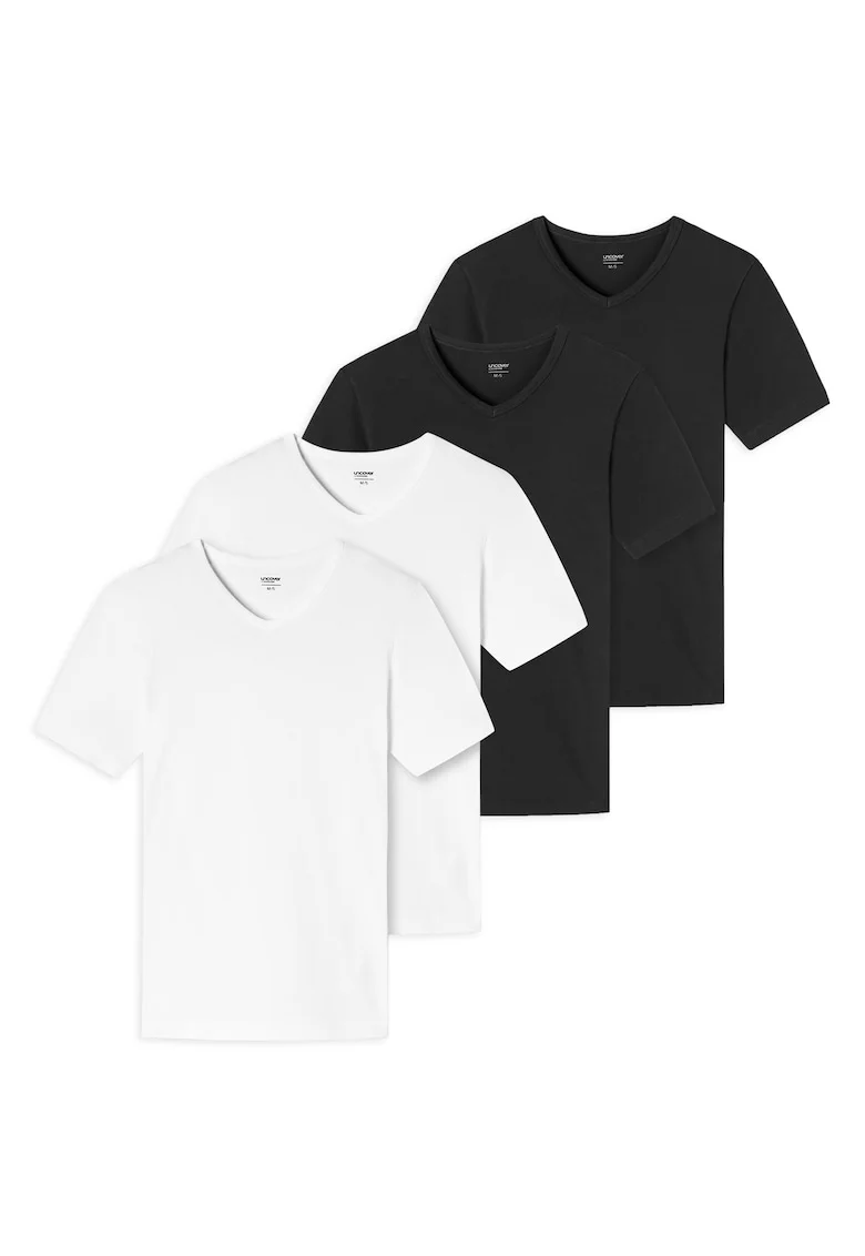 Set de tricouri cu decolteu in V - 4 piese, Alb/Negru