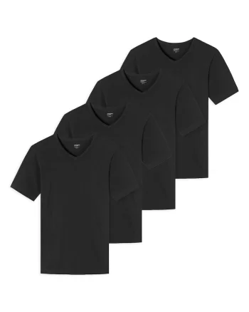 Set de tricouri cu decolteu in V - 4 piese, Negru