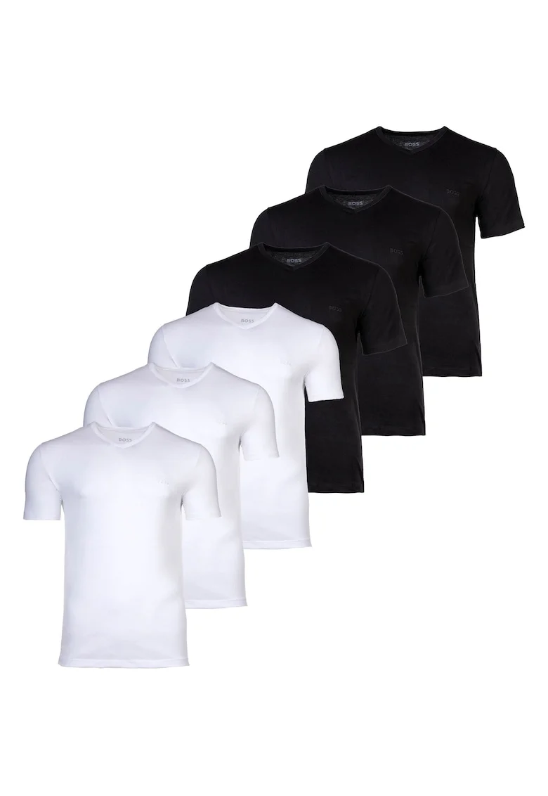 Set de tricouri cu decolteu in V - 6 piese, Alb/Negru