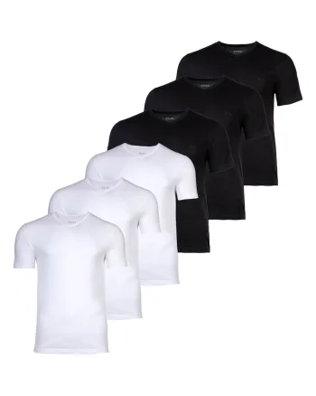 Set de tricouri cu decolteu in V - 6 piese, Alb/Negru