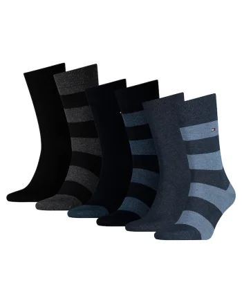 Set de sosete lungi cu dungi - 6 perechi, Negru/Albastru inchis