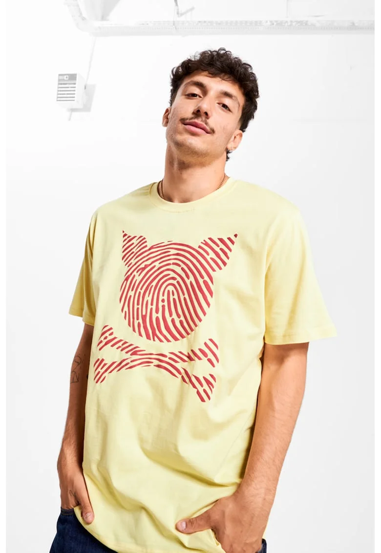 Tricou unisex cu decolteu la baza gatului si imprimeu logo, Galben