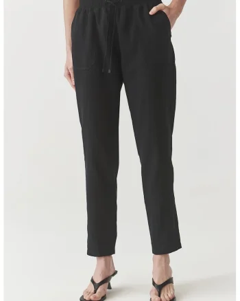 Pantaloni din amestec de in cu snur Onora, Negru