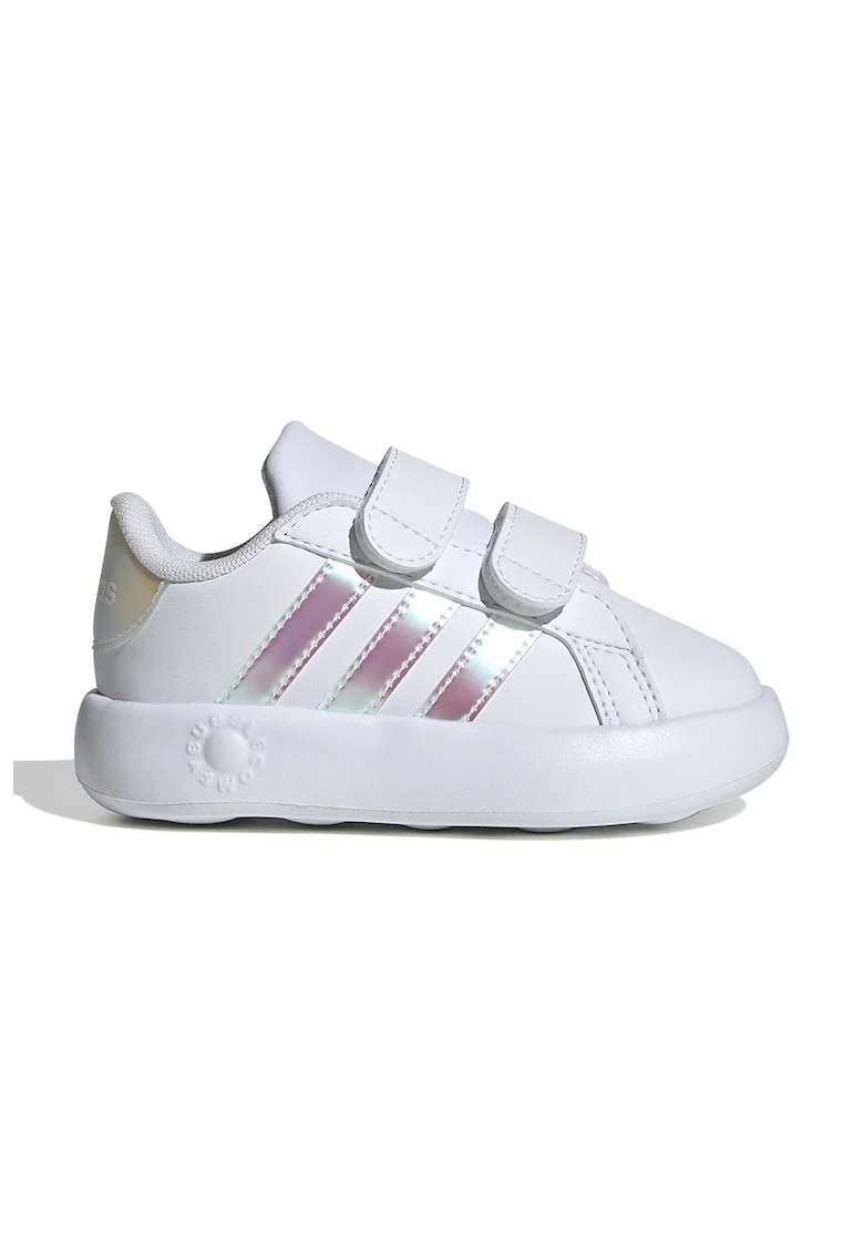 Pantofi sport Grand Court 2.0 de piele ecologica cu velcro, Alb/Roz/Argintiu