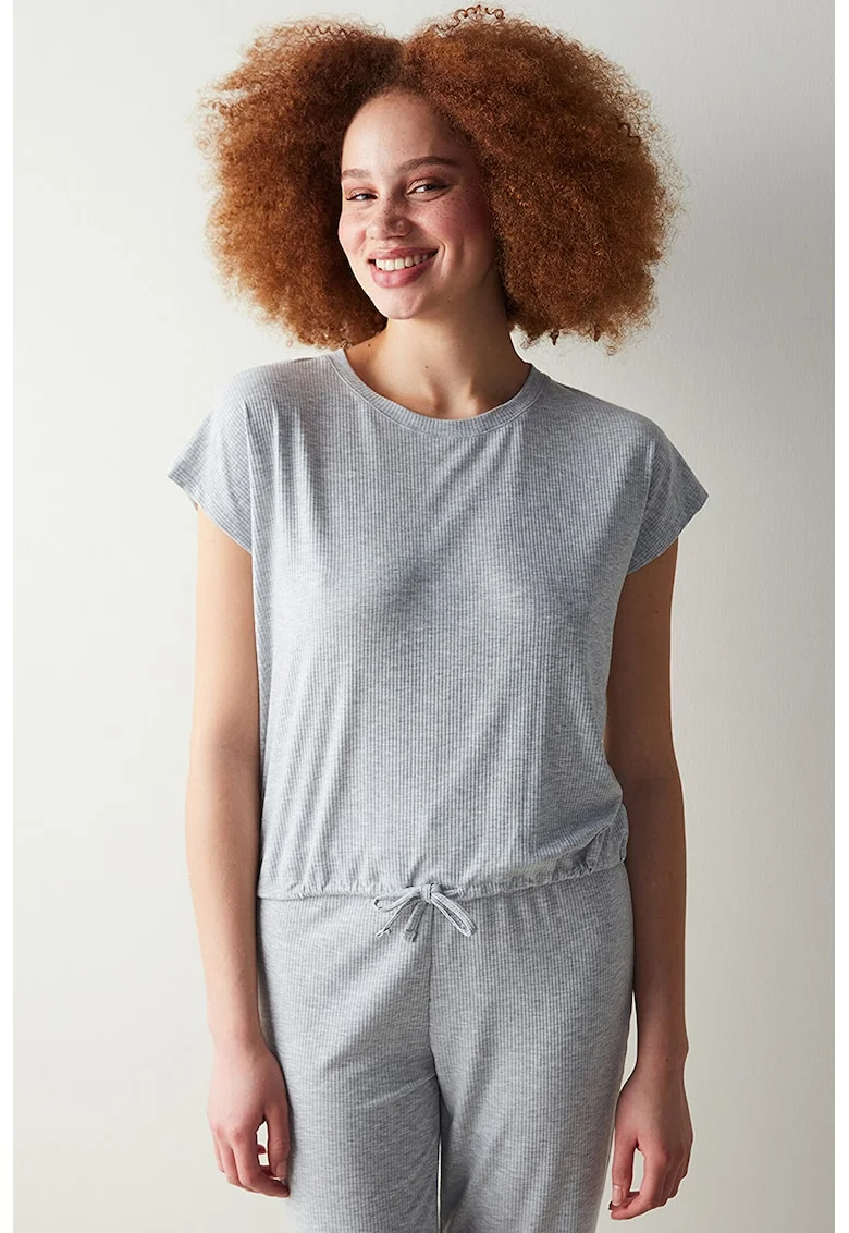 Pijama striata cu model uni, Gri melange