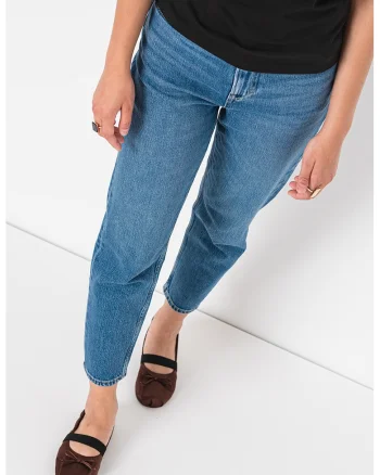 Blugi mom-fit cu talie inalta, Albastru
