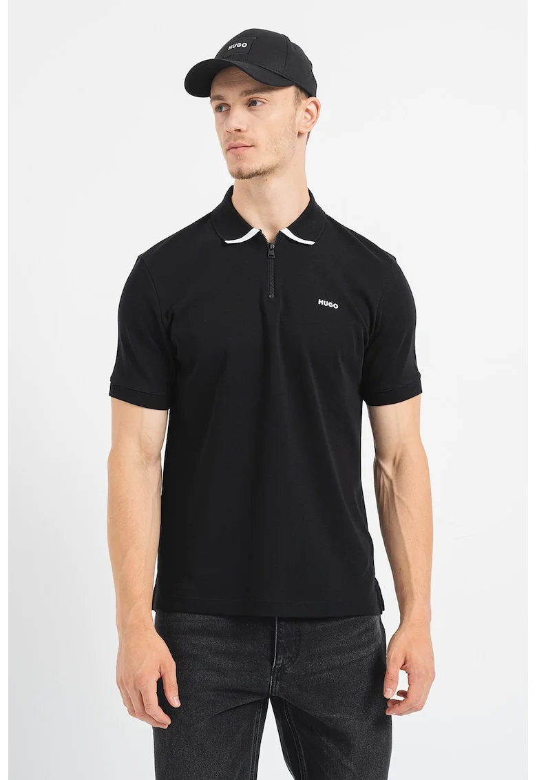 Tricou polo cu fenta cu fermoar Dalomino, Negru