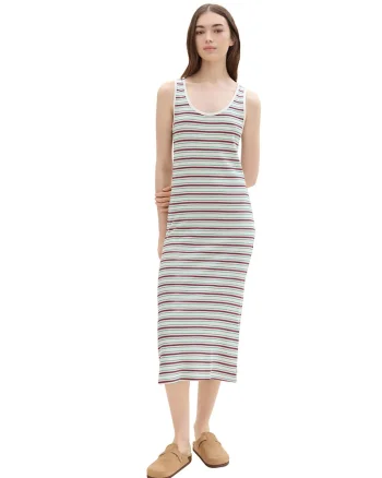 Rochie maxi in dungi, Alb/Verde/Rosu stins