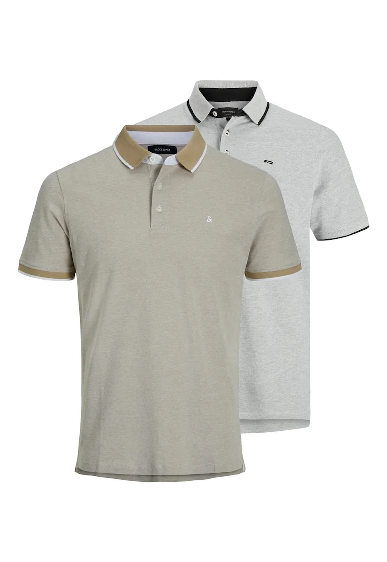 Set de tricouri polo din bumbac - 2 piese, Gri/Bej