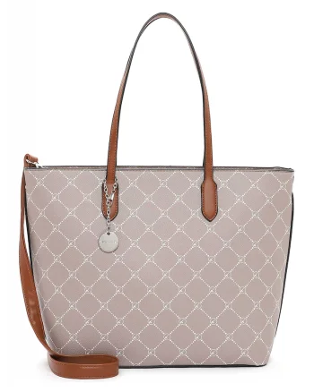 Geanta shopper de piele ecologica cu model logo, Maro taupe deschis