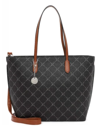 Geanta shopper de piele ecologica cu model logo, Negru/Maro