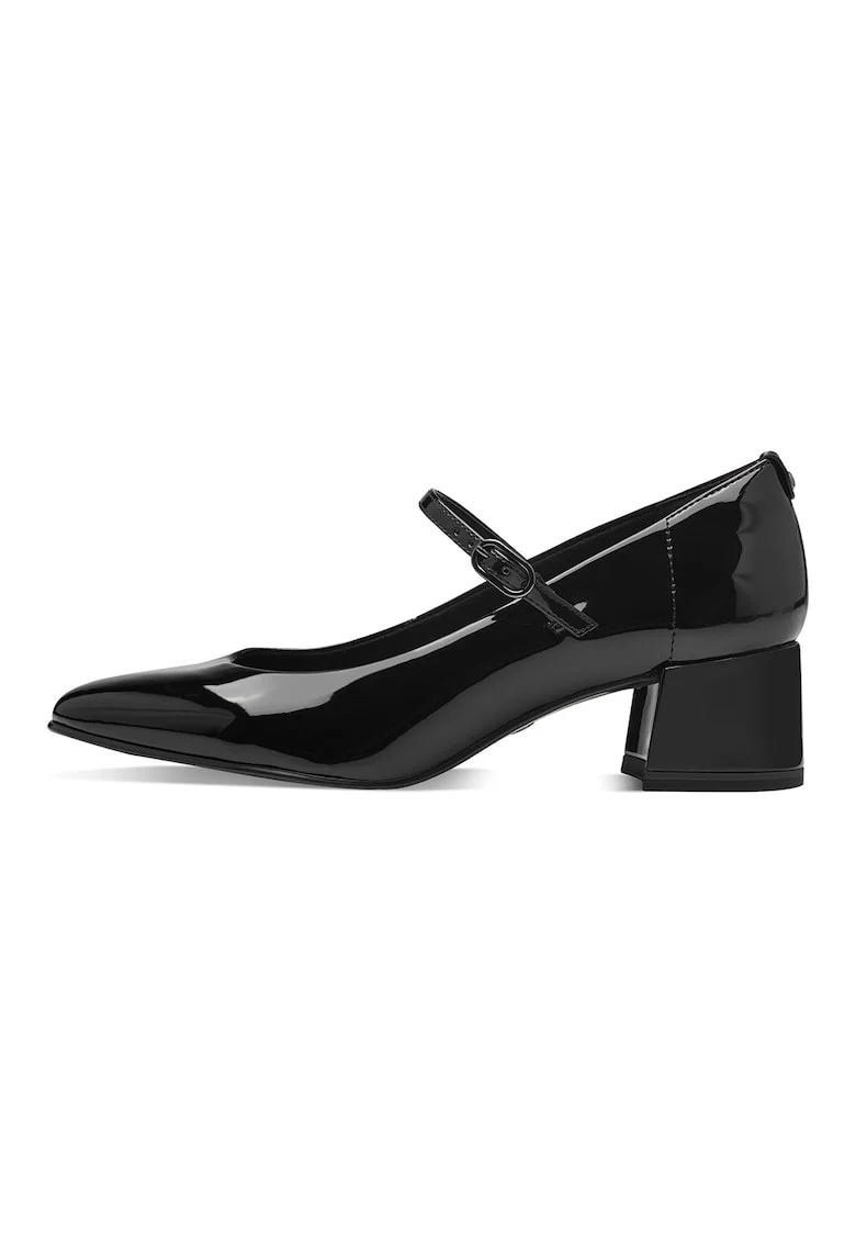 Pantofi Mary Jane de piele ecologica cu toc masiv, Negru