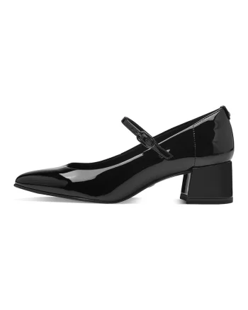 Pantofi Mary Jane de piele ecologica cu toc masiv, Negru