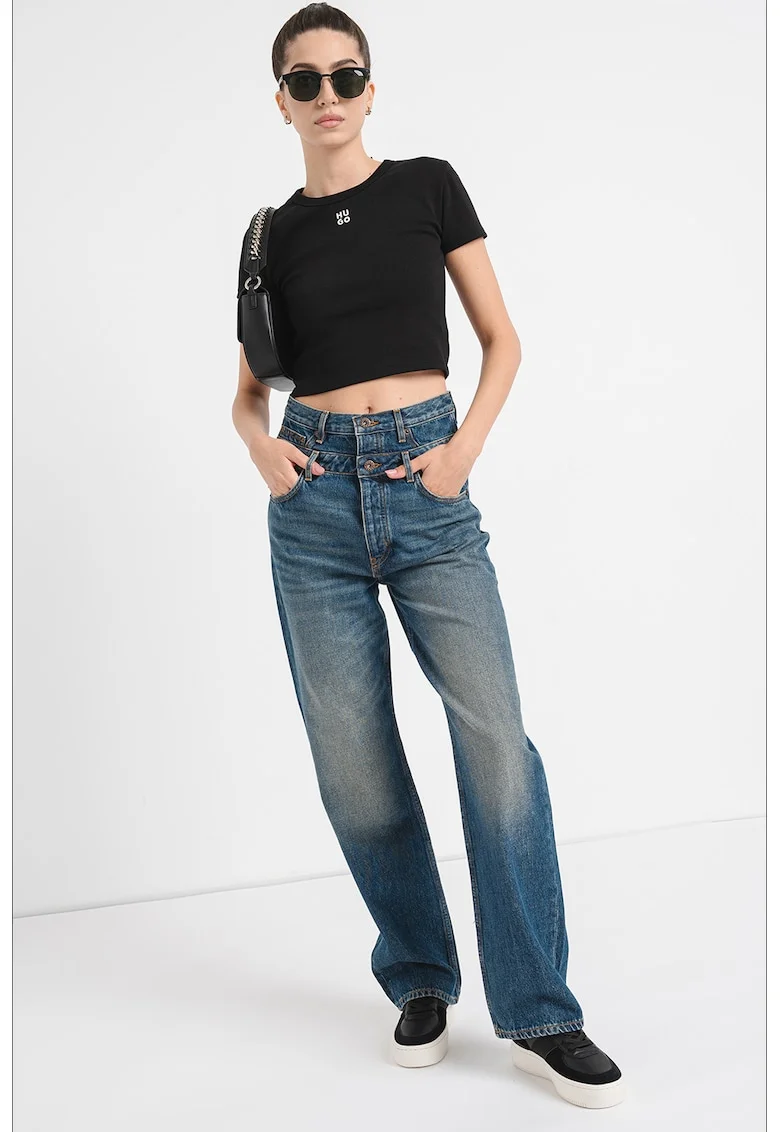 Tricou crop cu croiala slim-fit Delanor, Negru