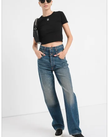 Tricou crop cu croiala slim-fit Delanor, Negru