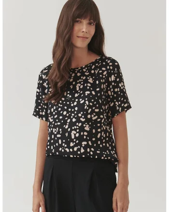 Bluza cu maneci scurte si model Mekja, Negru/Crem