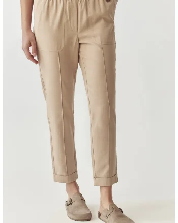 Pantaloni crop din amestec de lyocell Sumiko, Crem