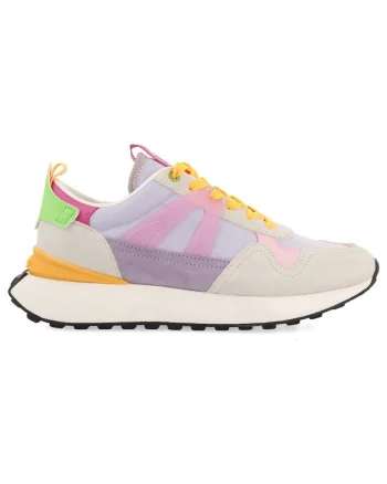 Pantofi sport cu aspect contrastant cu garnituri de piele intoarsa, Bej/Lila