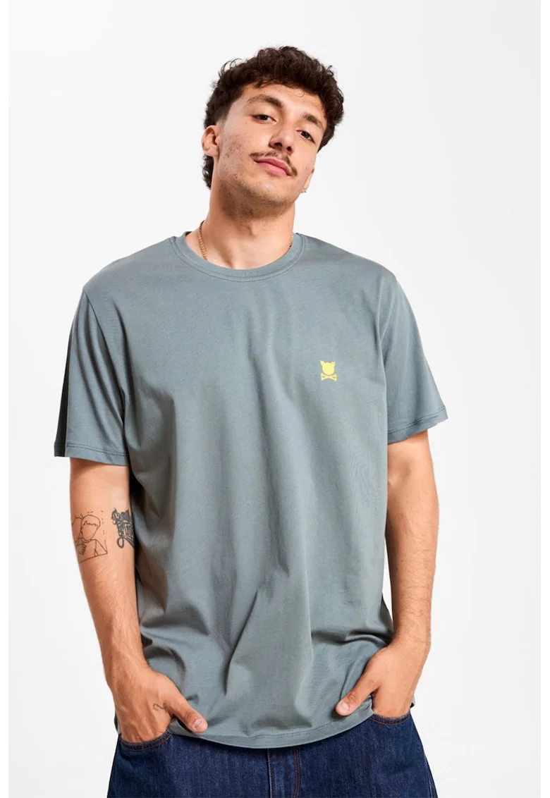 Tricou unisex de bumbac cu logo pe piept Essential, Gri cenusiu
