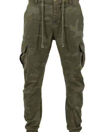 Pantaloni cargo cu imprimeu camuflaj, Verde masliniu