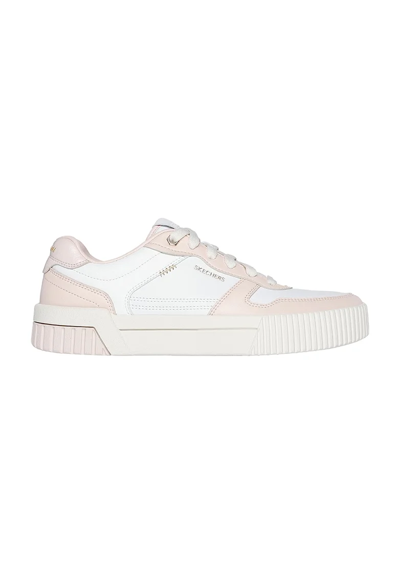 Pantofi sport de piele ecologica cu logo, Alb/Roz pal